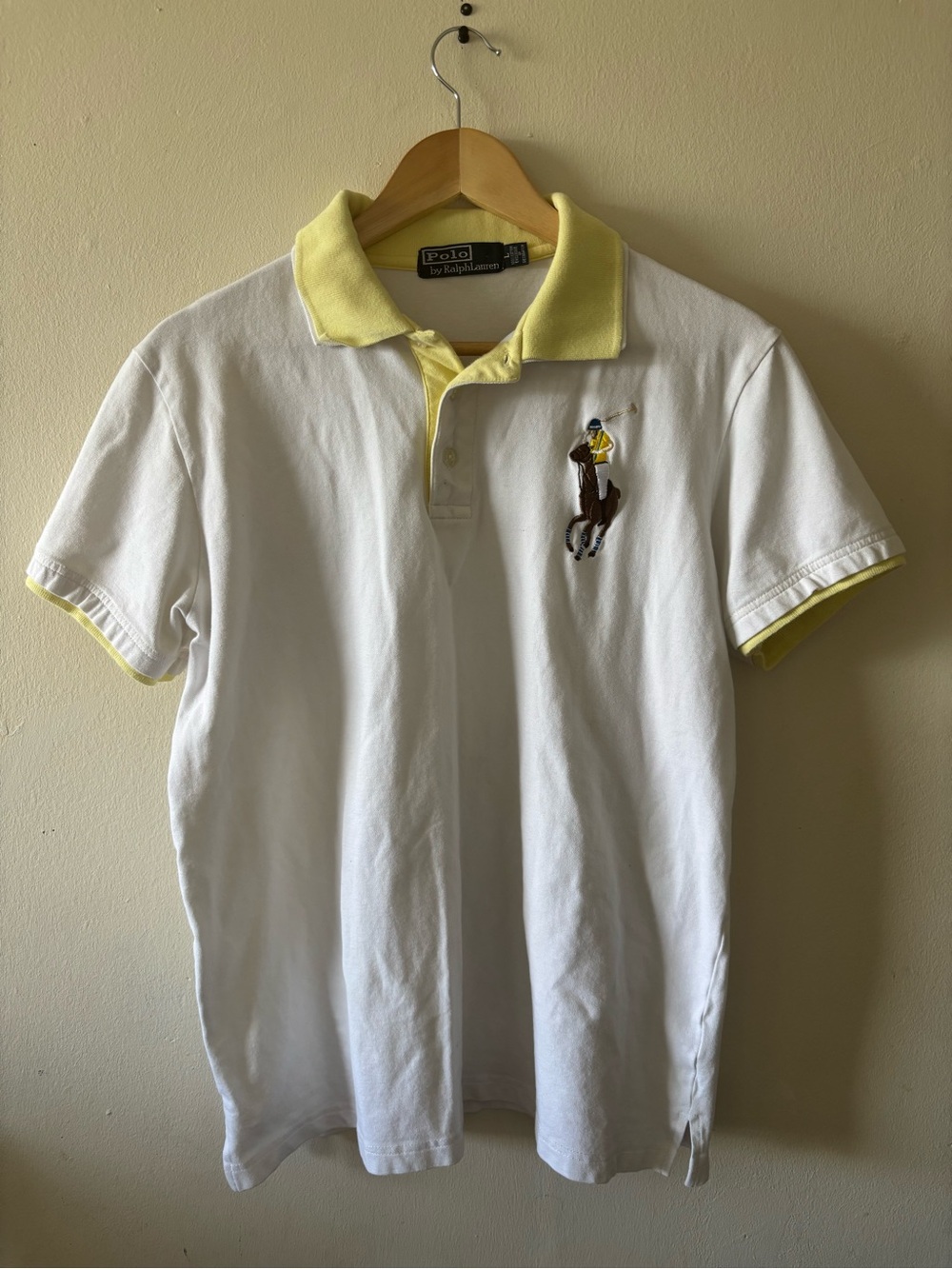 Polo by Ralph Lauren White Polo with Yellow Trim and Embroidered Big Pony